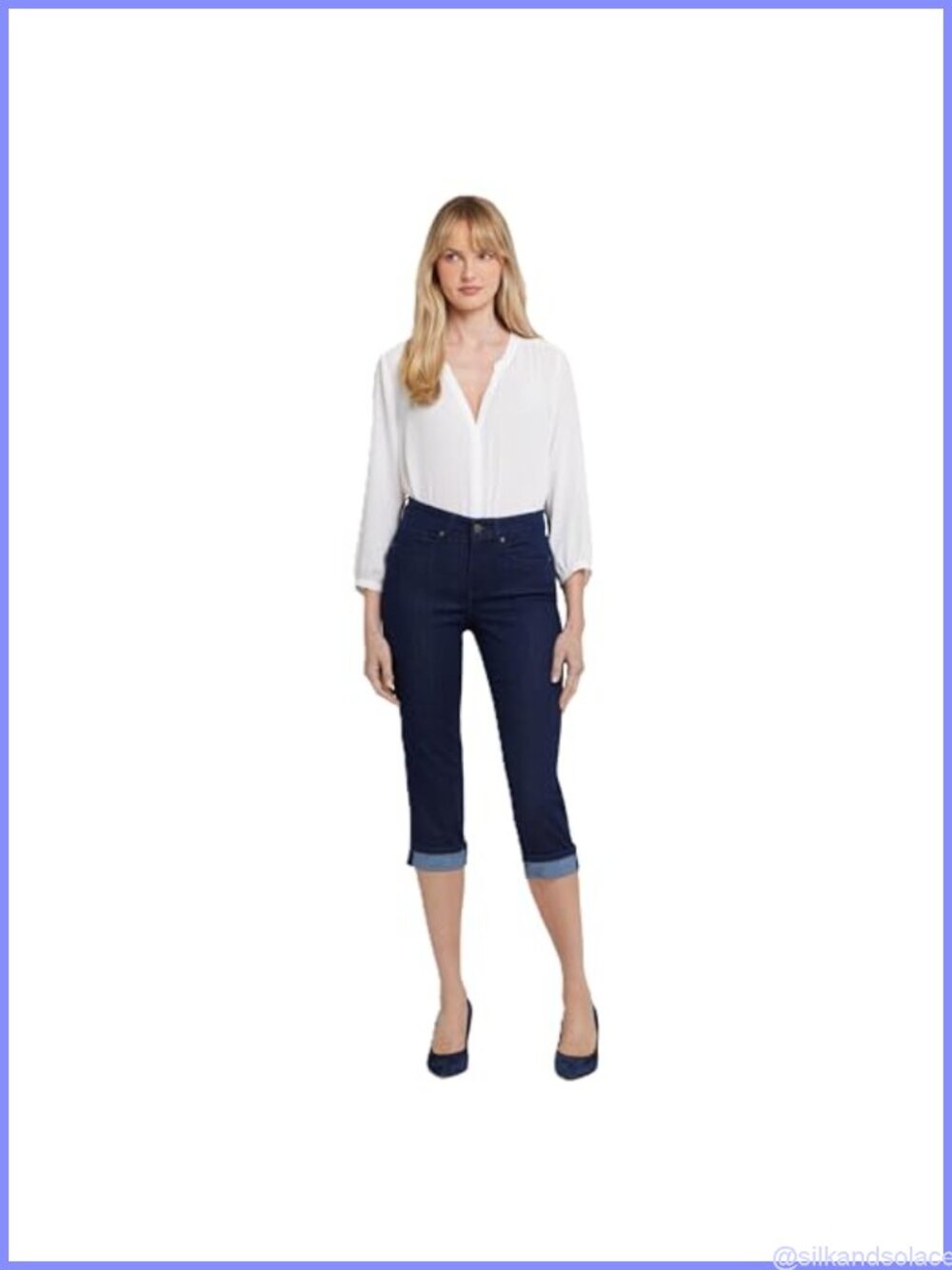 Cropped Straight Leg Slimming Jeans Cuffed Hem Casual Denim